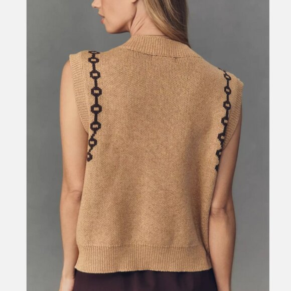 Anthropologie Knit V-Neck Cardigan Sweater Vest Western Horse Equestrian S NWT - Picture 4 of 6